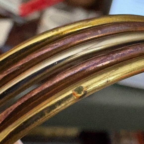 Taxco 1980s Vintage Mixed Metals Wave Cuff Bracelet Brass Silver Copper - Picture 7 of 7